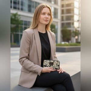 Loungefly Disney Princess Zip Around Wallet Floral on Black Background